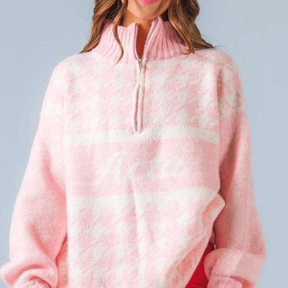 SOLD OUT Halle x Acta pink houndstooth quarter zip